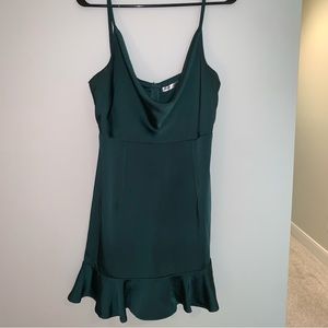 Green Silky Ruffled Slip Dress with Adjustable Straps